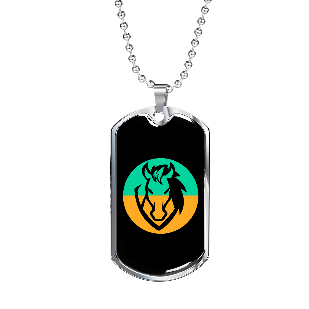 Horse Green Yellow Circle Horse Necklace Stainless Steel or 18k Gold Dog Tag 24" Chain-Express Your Love Gifts
