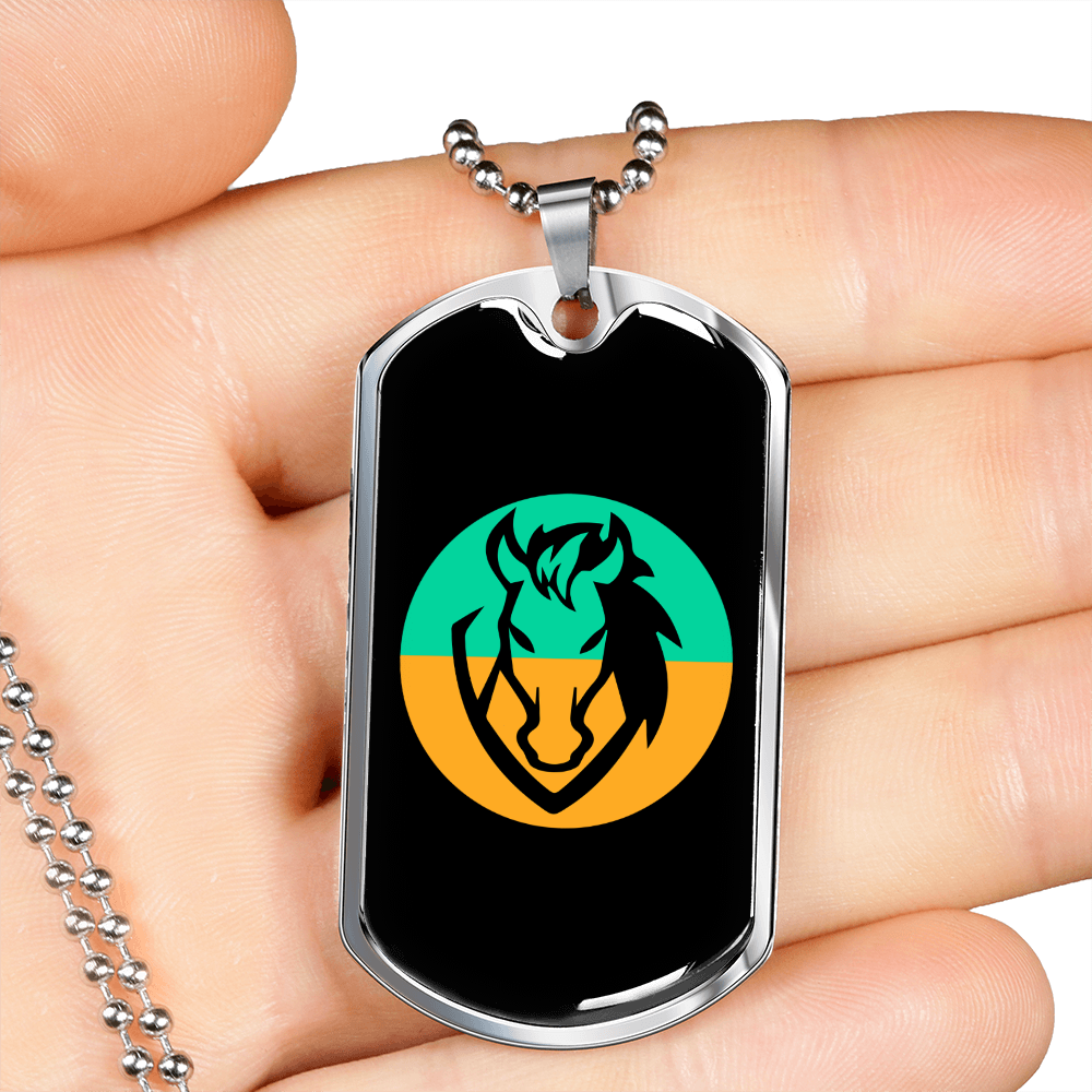 Horse Green Yellow Circle Horse Necklace Stainless Steel or 18k Gold Dog Tag 24" Chain-Express Your Love Gifts