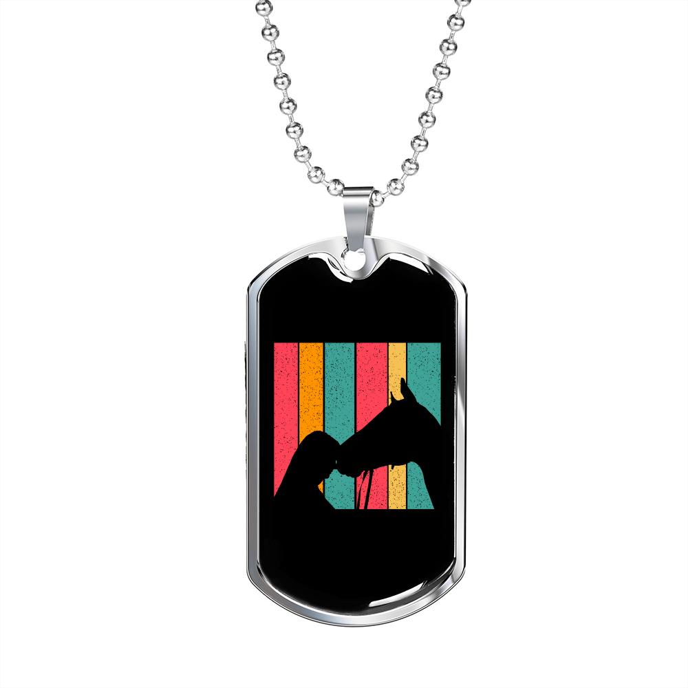 Horse Love Retro Horse Necklace Stainless Steel or 18k Gold Dog Tag 24" Chain-Express Your Love Gifts