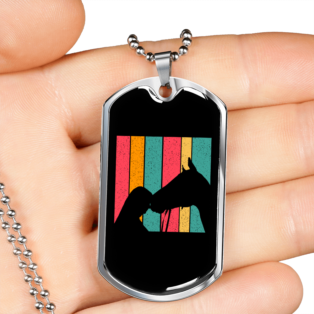 Horse Love Retro Horse Necklace Stainless Steel or 18k Gold Dog Tag 24" Chain-Express Your Love Gifts