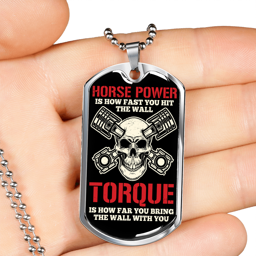 Horse Power Dog Tag Stainless Steel or 18k Gold 24" Chain-Express Your Love Gifts