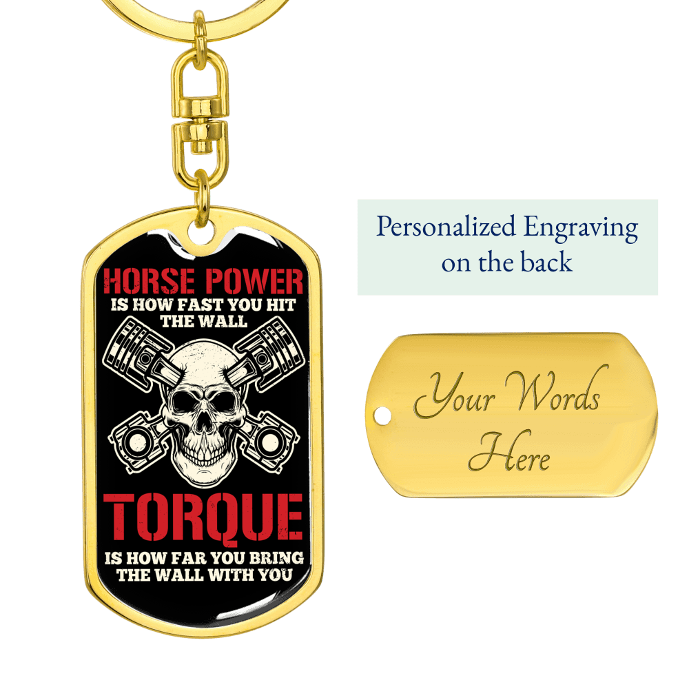 Horse Power Swivel Keychain Dog Tag Stainless Steel or 18k Gold-Express Your Love Gifts