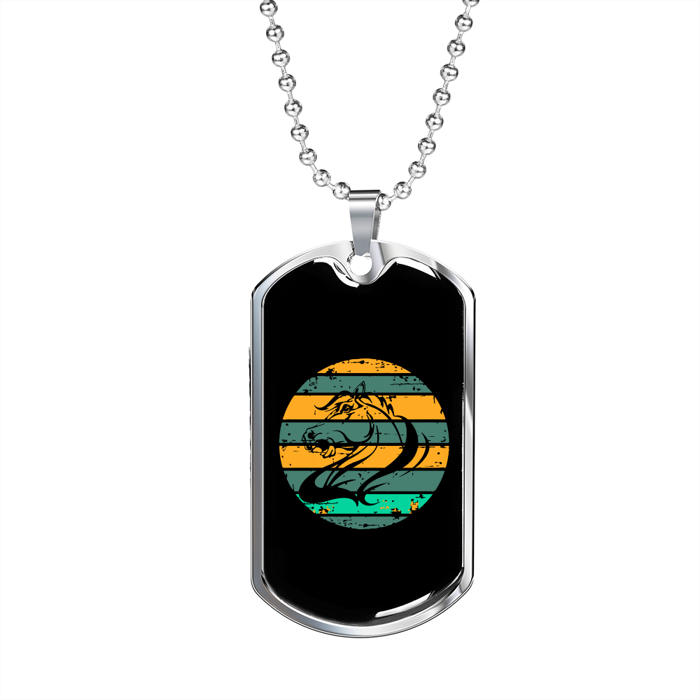 Horse Retro Circle Horse Necklace Stainless Steel or 18k Gold Dog Tag 24" Chain-Express Your Love Gifts