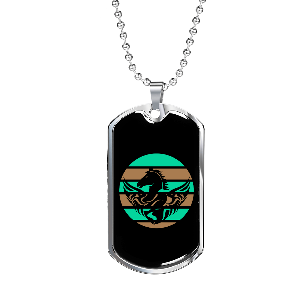 Horse Retro Circle in Black Horse Necklace Stainless Steel or 18k Gold Dog Tag 24" Chain-Express Your Love Gifts