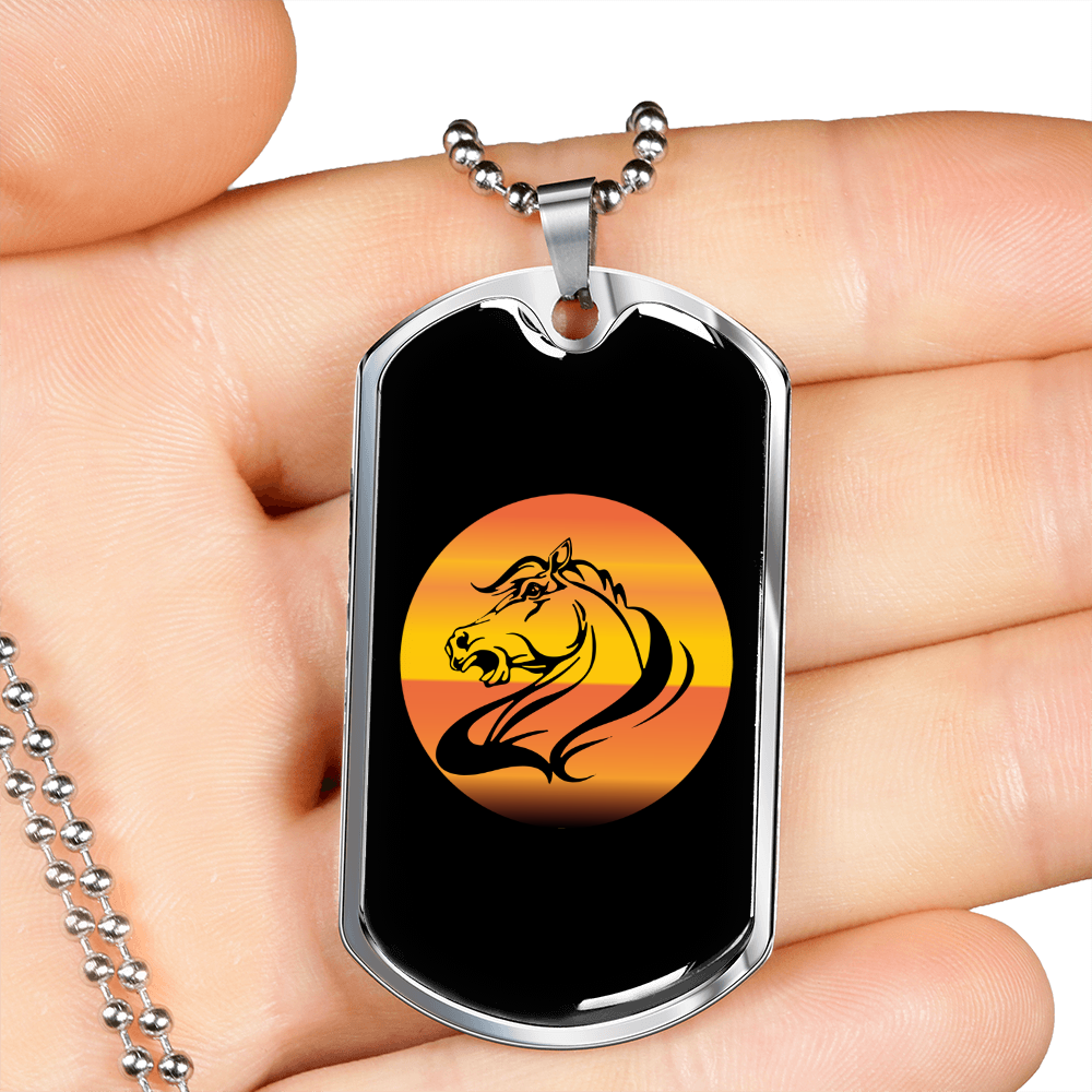 Horse Retro orange in Black Horse Necklace Stainless Steel or 18k Gold Dog Tag 24" Chain-Express Your Love Gifts