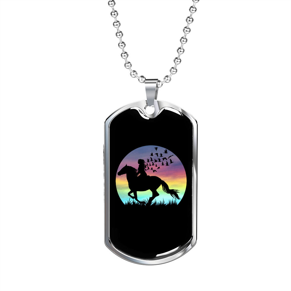 Horse Ride Horse Necklace Stainless Steel or 18k Gold Dog Tag 24" Chain-Express Your Love Gifts