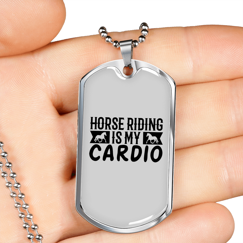 Horse Riding is My Cardio Horse Necklace Stainless Steel or 18k Gold Dog Tag 24" Chain-Express Your Love Gifts