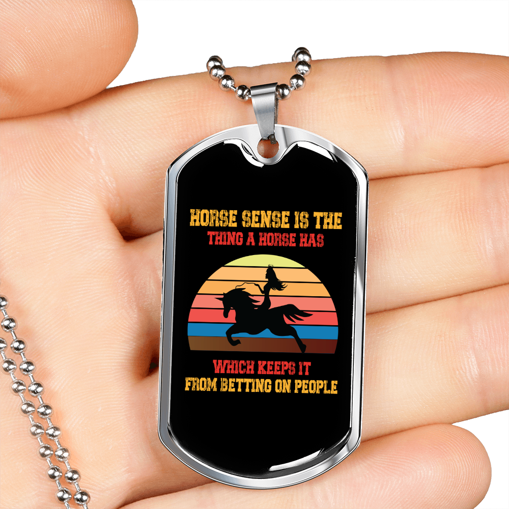 Horse Sense Horse Necklace Stainless Steel or 18k Gold Dog Tag 24" Chain-Express Your Love Gifts