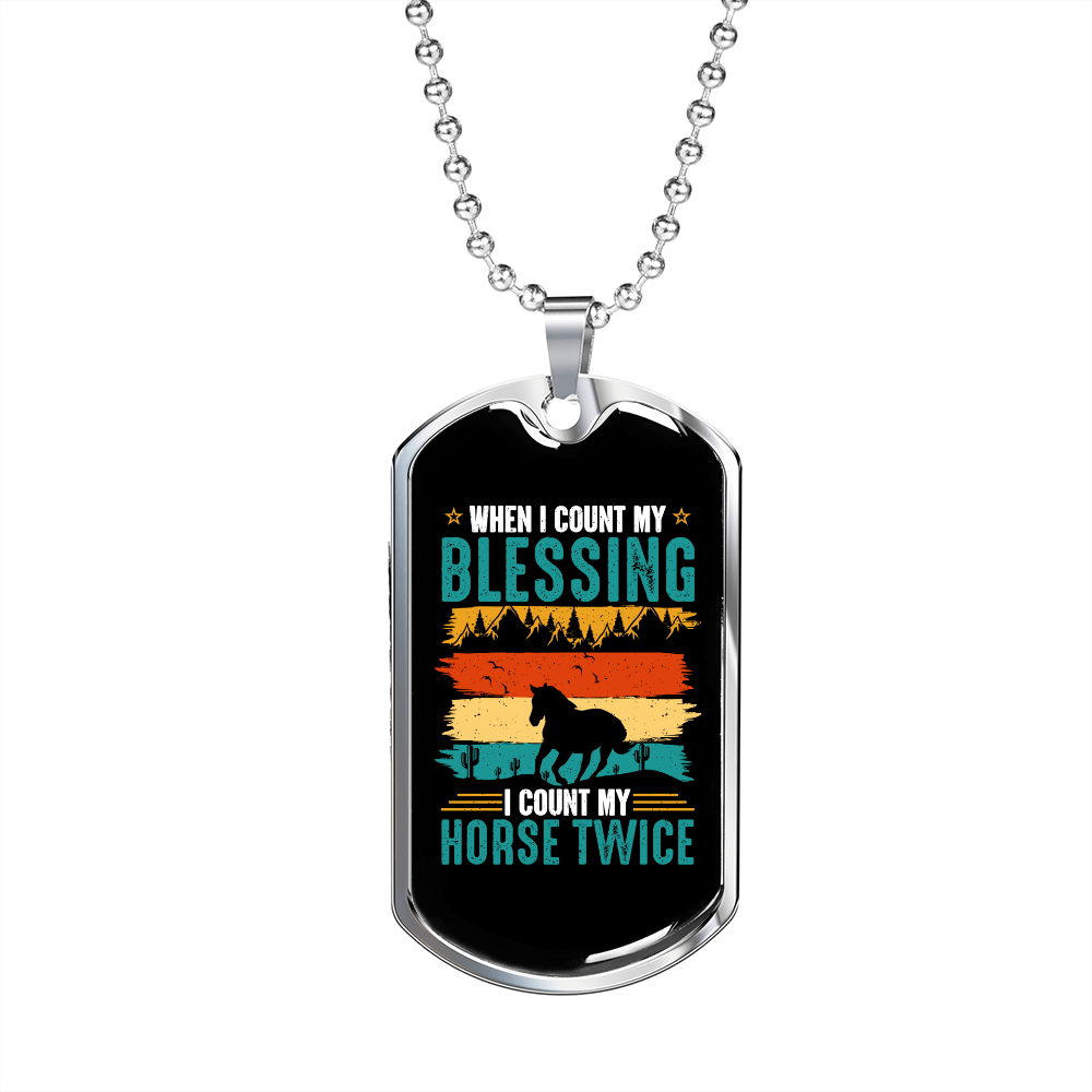Horse Twice Blessing Horse Necklace Stainless Steel or 18k Gold Dog Tag 24" Chain-Express Your Love Gifts
