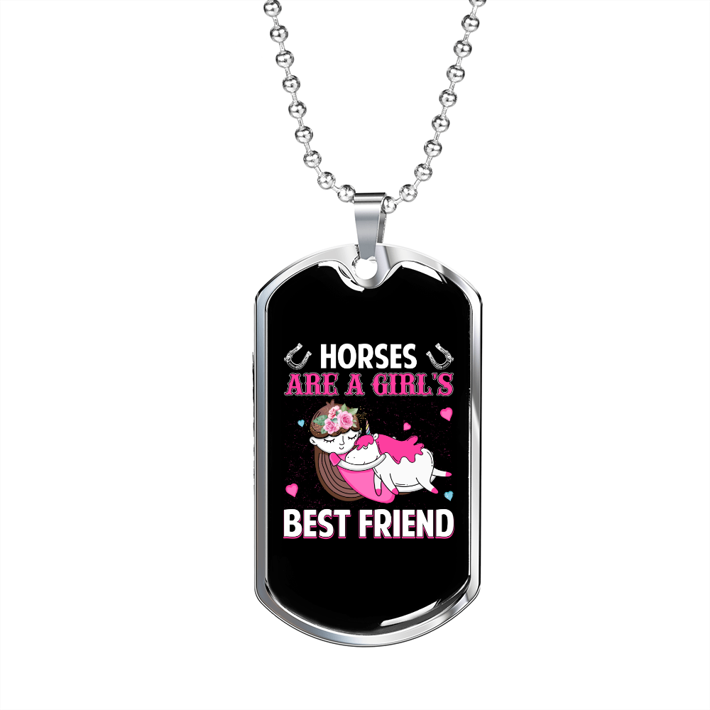 Horses Are a Girl's Best Friend Horse Necklace Stainless Steel or 18k Gold Dog Tag 24" Chain-Express Your Love Gifts