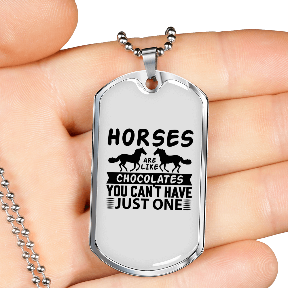 Horses Are Like Chocolates Horse Necklace Stainless Steel or 18k Gold Dog Tag 24" Chain-Express Your Love Gifts