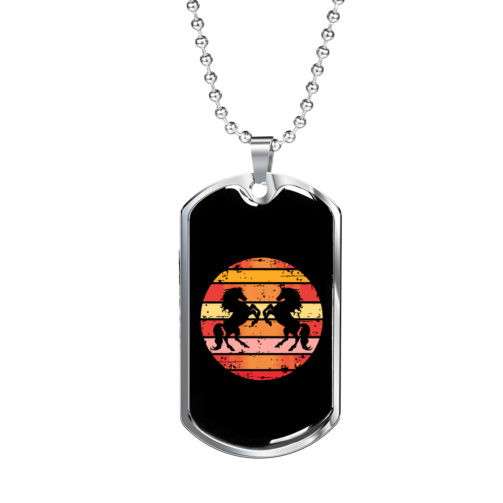Horses Circle Retro Horse Necklace Stainless Steel or 18k Gold Dog Tag 24" Chain-Express Your Love Gifts