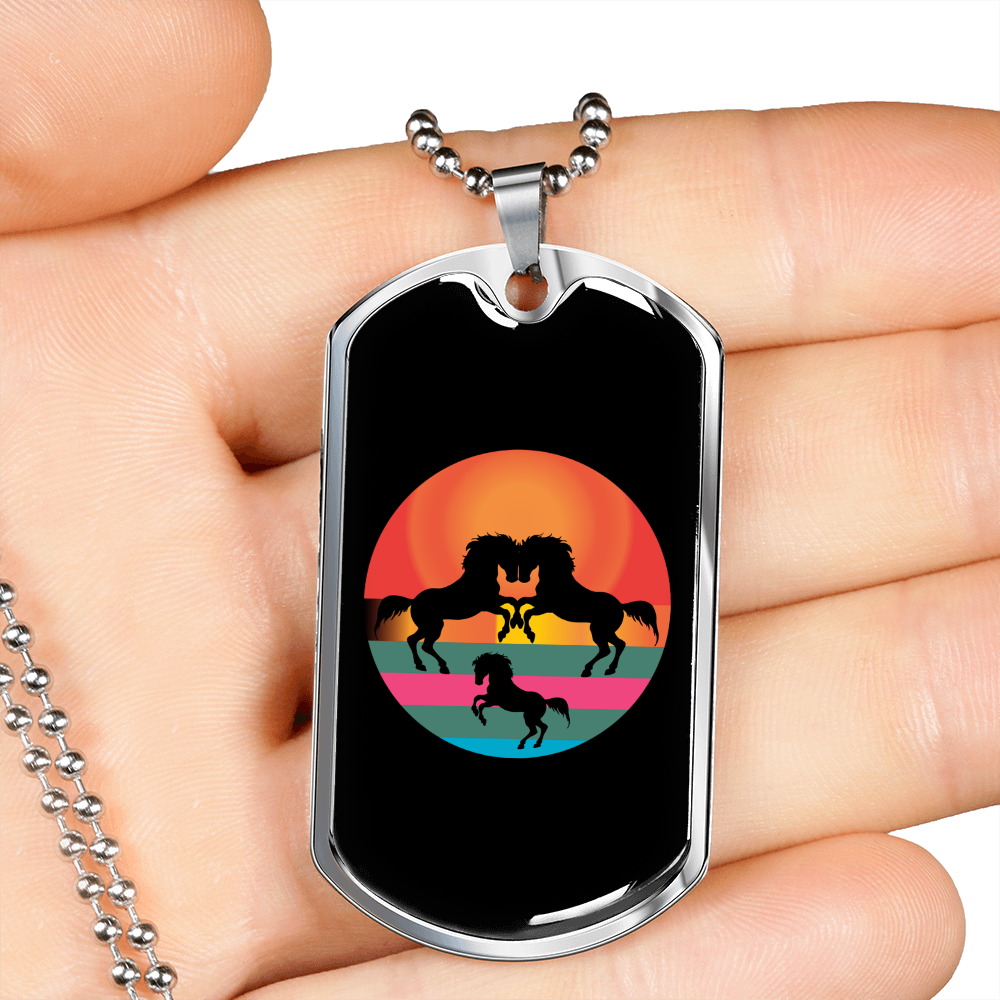 Horses Heart Retro Circle Horse Necklace Stainless Steel or 18k Gold Dog Tag 24" Chain-Express Your Love Gifts