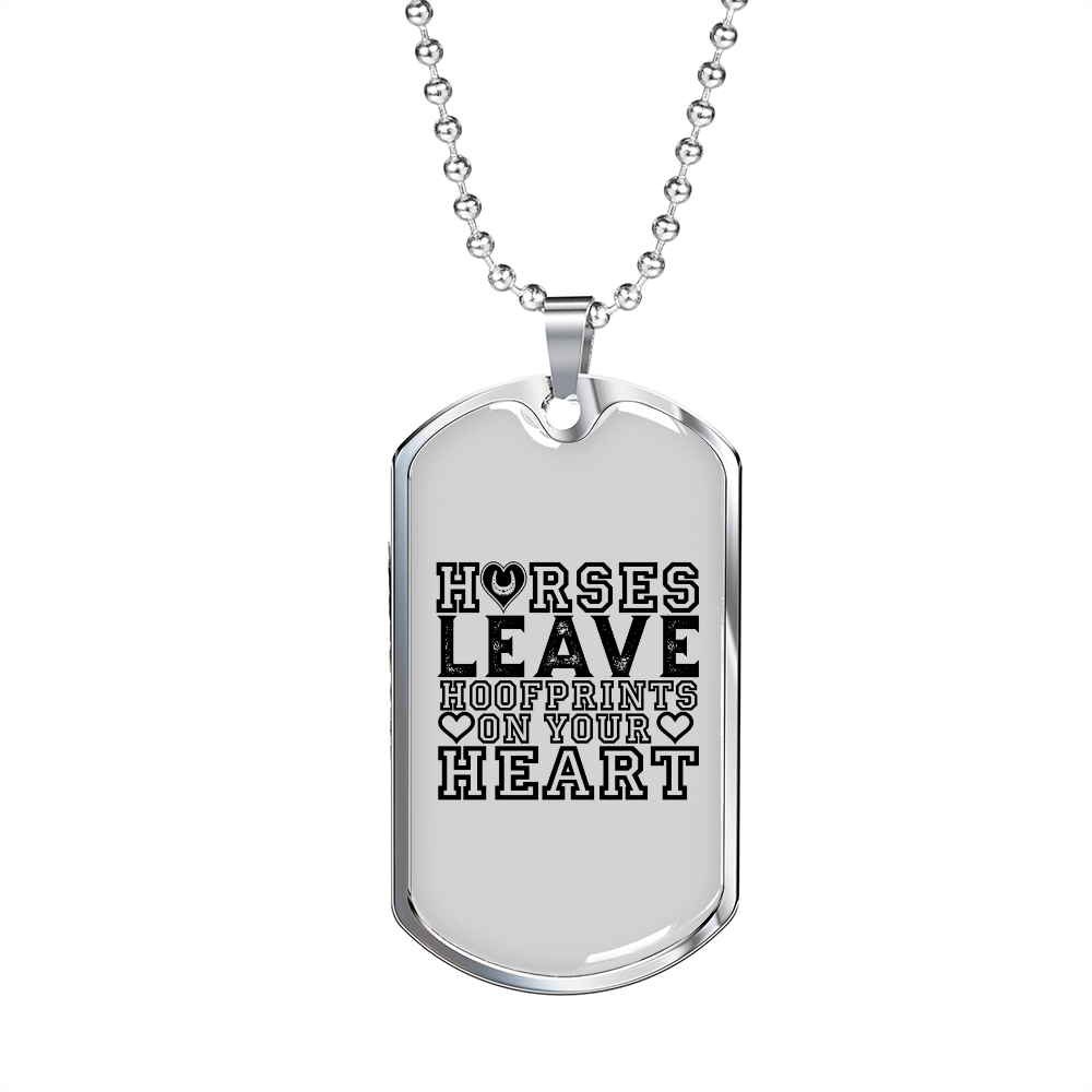 Horses Leave Hoofprints on Your Heart Horse Necklace Stainless Steel or 18k Gold Dog Tag 24" Chain-Express Your Love Gifts