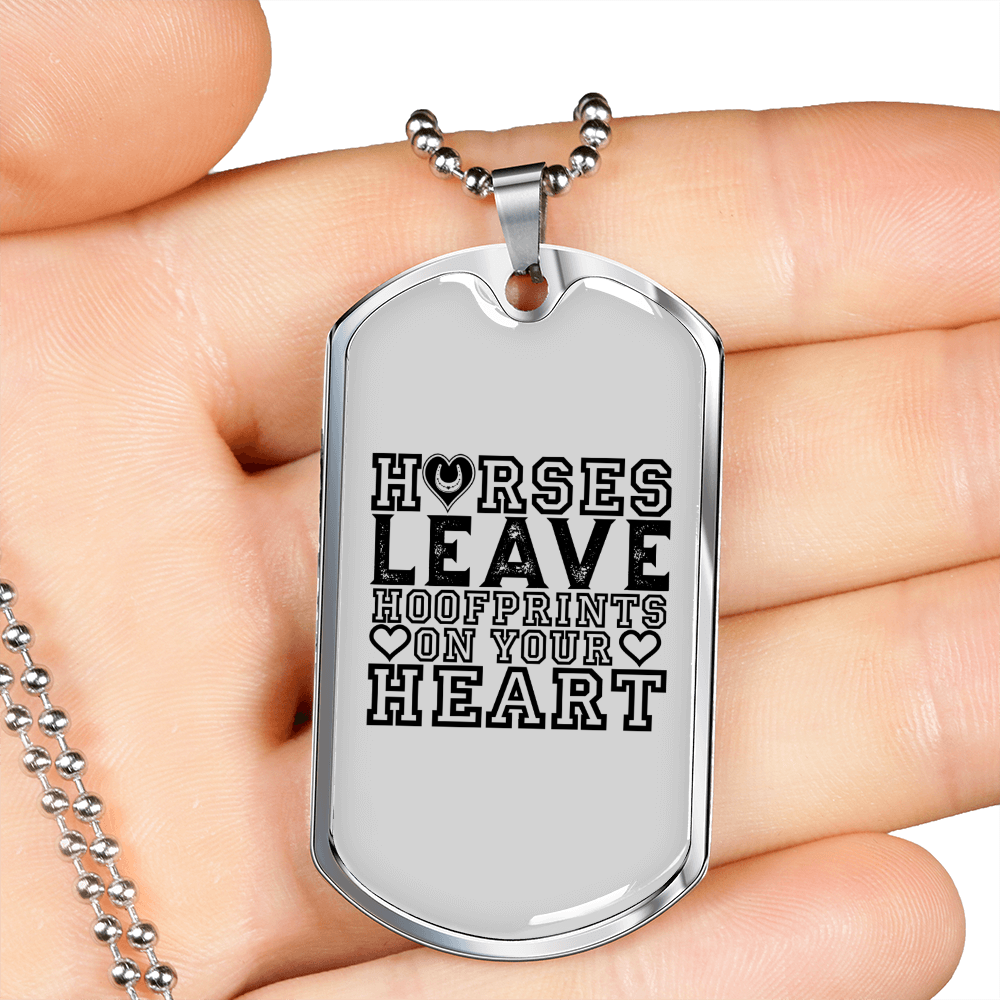 Horses Leave Hoofprints on Your Heart Horse Necklace Stainless Steel or 18k Gold Dog Tag 24" Chain-Express Your Love Gifts