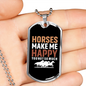 Horses Make Me Happy Horse Necklace Stainless Steel or 18k Gold Dog Tag 24" Chain-Express Your Love Gifts