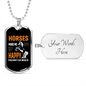 Horses Make Me Happy Yellow Horse Necklace Stainless Steel or 18k Gold Dog Tag 24" Chain-Express Your Love Gifts