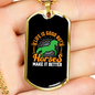 Horses Makes a Better Life Horse Green Necklace Stainless Steel or 18k Gold Dog Tag 24" Chain-Express Your Love Gifts