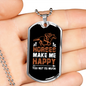Horses Makes Me Happy Brown Horse Necklace Stainless Steel or 18k Gold Dog Tag 24" Chain-Express Your Love Gifts