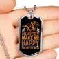 Horses Makes Me Happy Gold Horse Necklace Stainless Steel or 18k Gold Dog Tag 24" Chain-Express Your Love Gifts