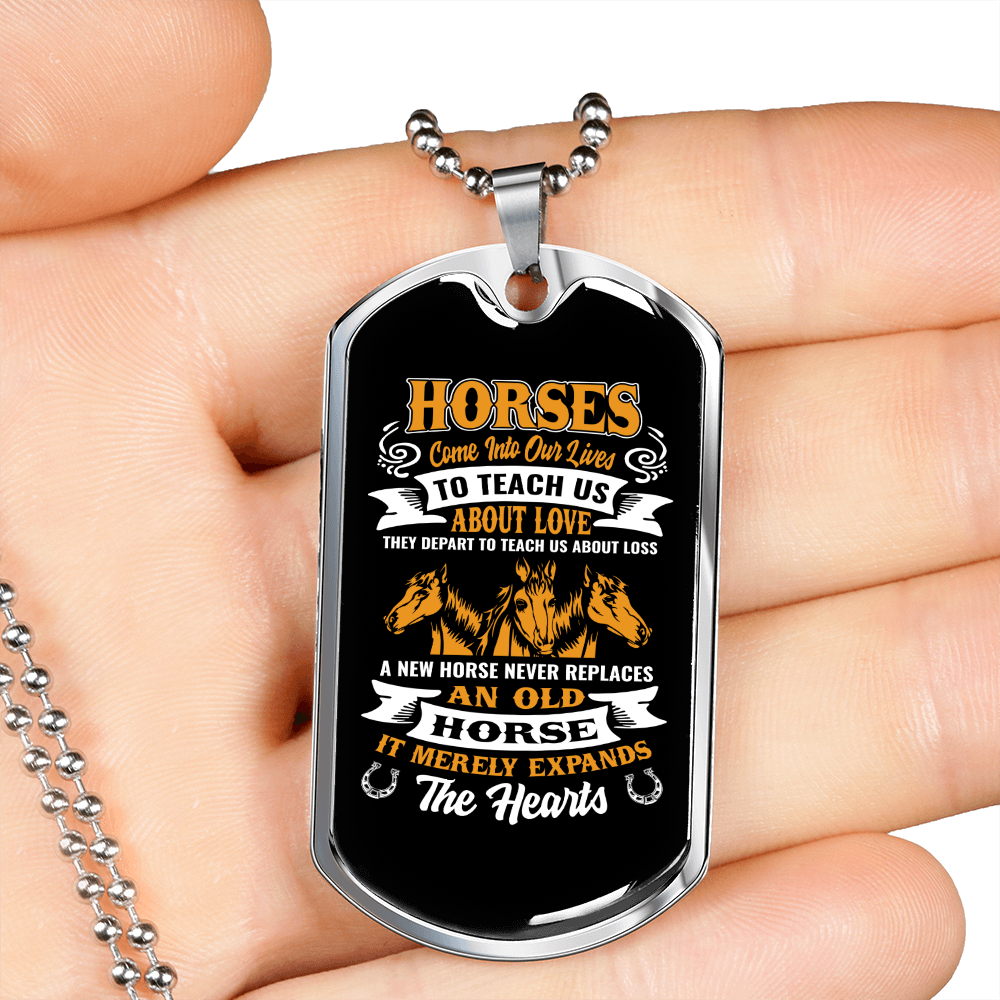 Horses Teach Us The Hearts Horse Necklace Stainless Steel or 18k Gold Dog Tag 24" Chain-Express Your Love Gifts