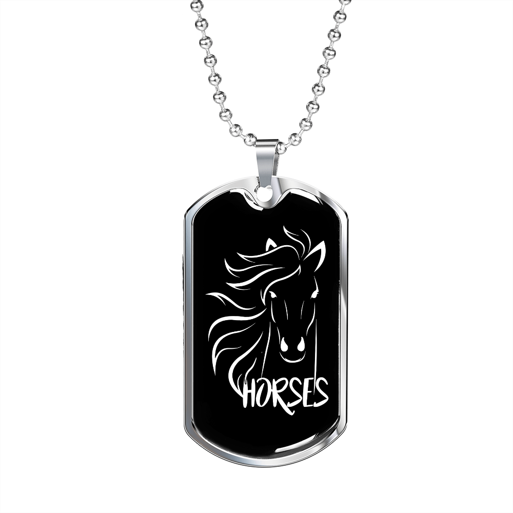 Horses White in Black Horse Necklace Stainless Steel or 18k Gold Dog Tag 24" Chain-Express Your Love Gifts