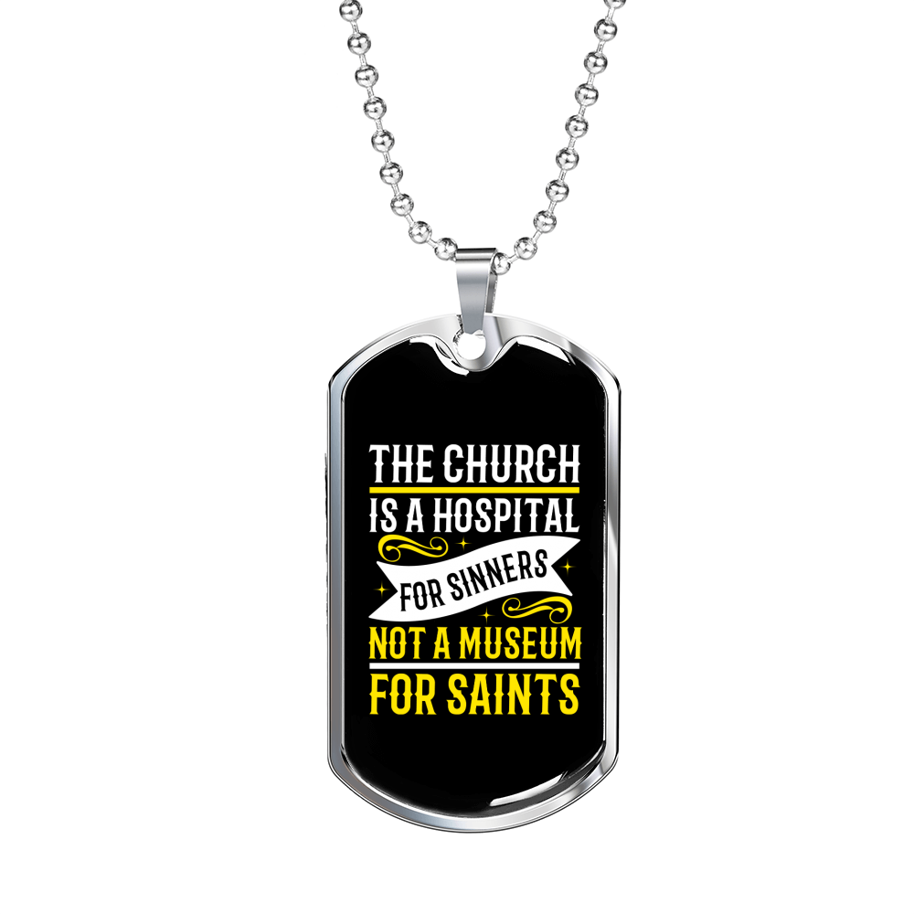 Hospital For Sinner Mark 2:17s Necklace Stainless Steel or 18k Gold Dog Tag 24" Chain-Express Your Love Gifts