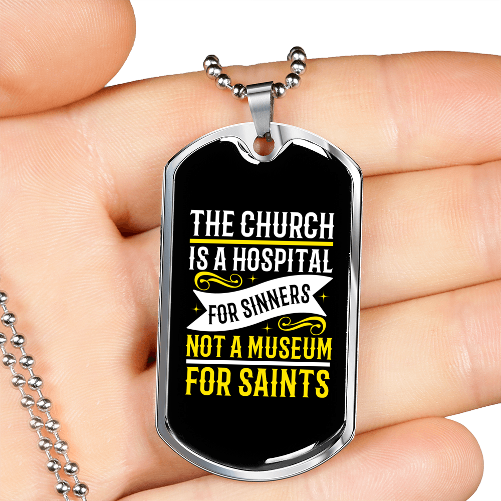 Hospital For Sinner Mark 2:17s Necklace Stainless Steel or 18k Gold Dog Tag 24" Chain-Express Your Love Gifts