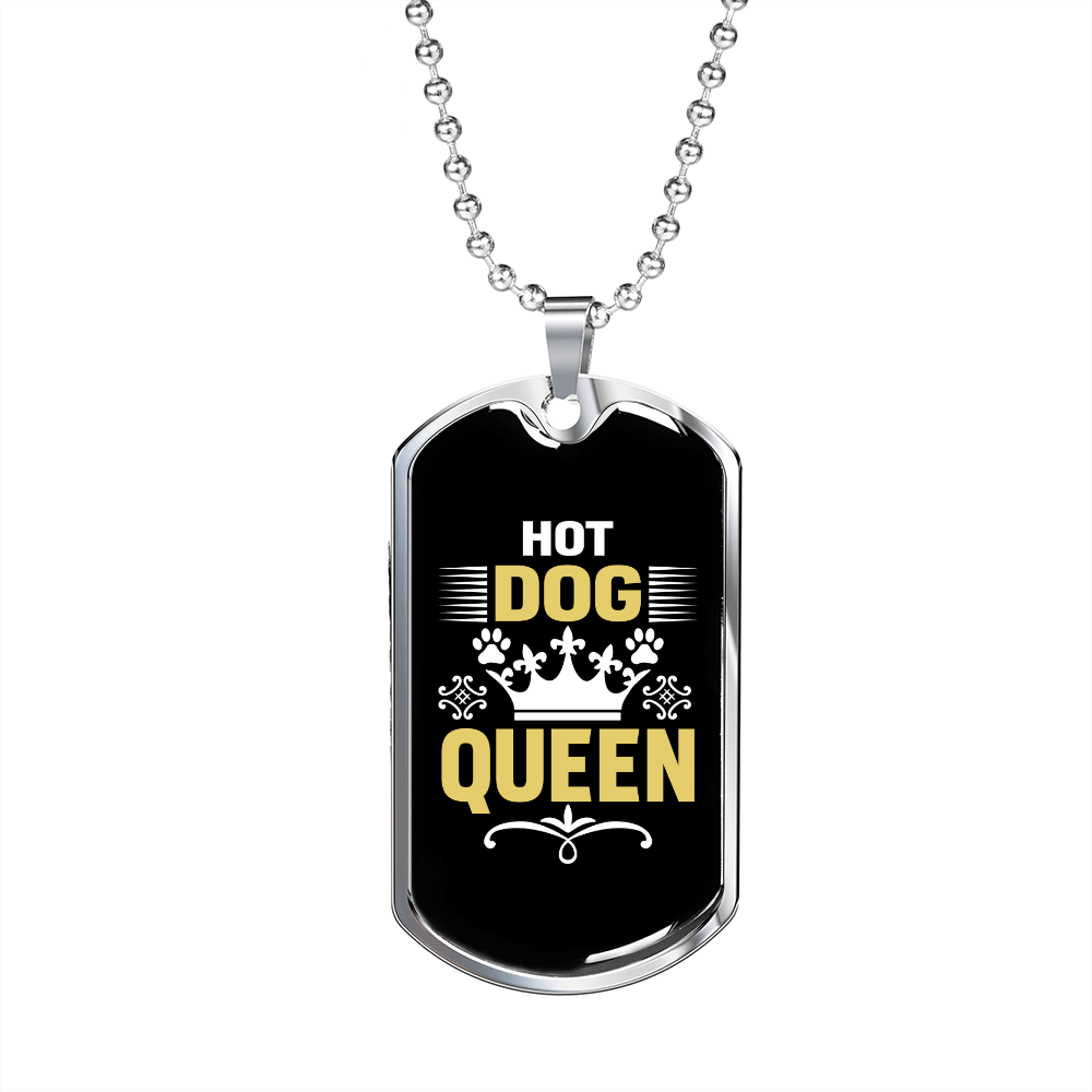 Hot Dog Queen Necklace Stainless Steel or 18k Gold Dog Tag 24" Chain-Express Your Love Gifts