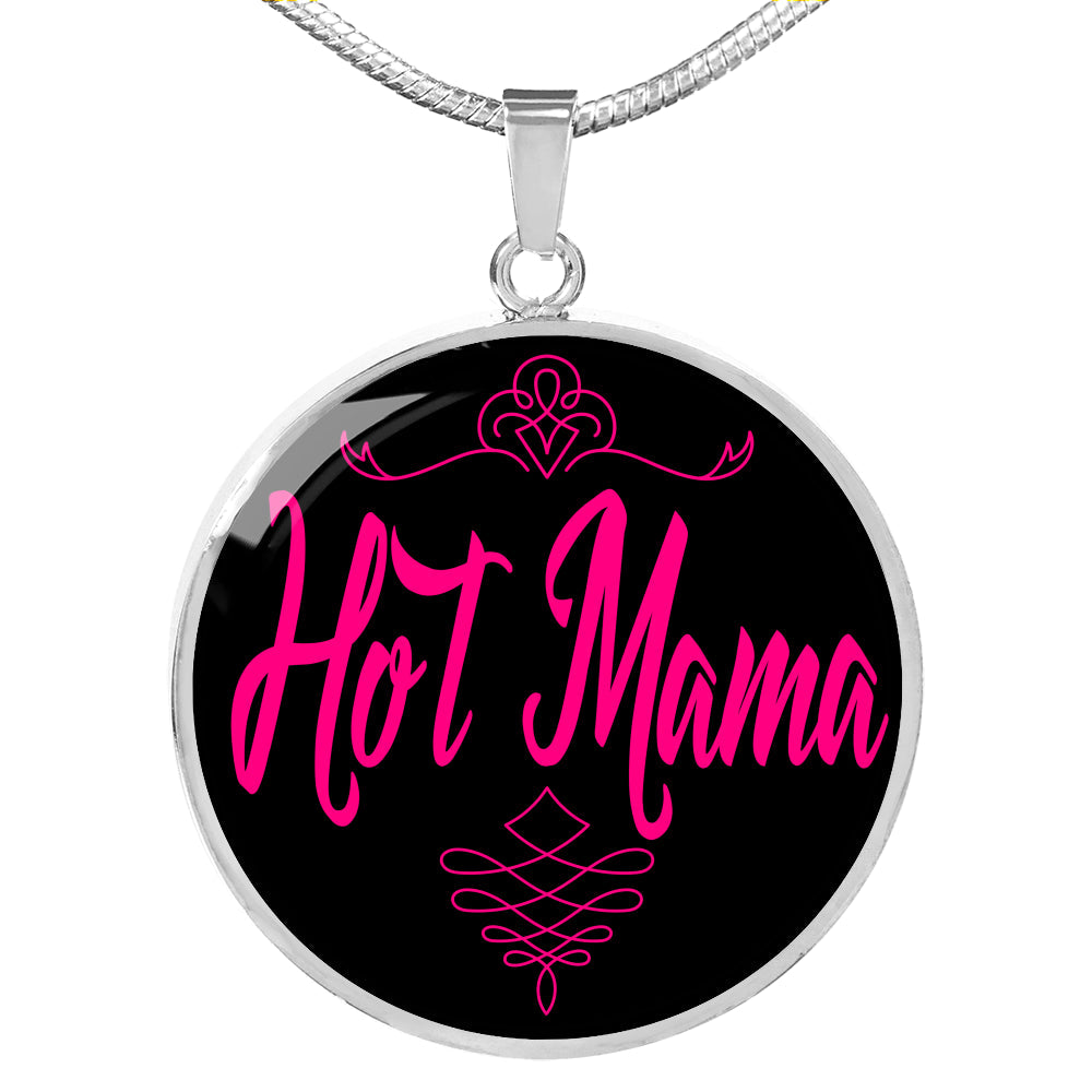 Hot Mama Necklace Circle Pendant Stainless Steel or 18k Gold 18-22"-Express Your Love Gifts