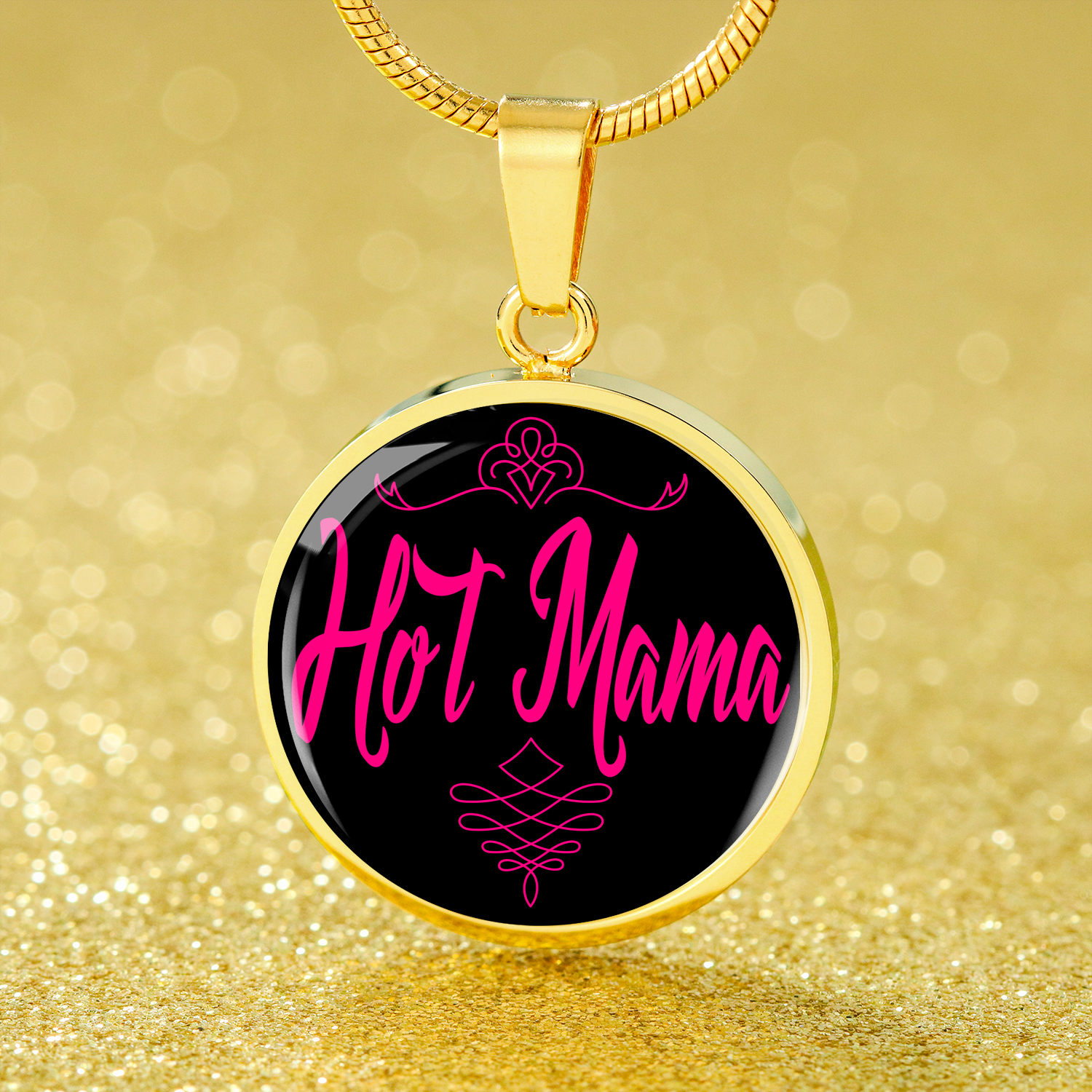 Hot Mama Necklace Circle Pendant Stainless Steel or 18k Gold 18-22"-Express Your Love Gifts