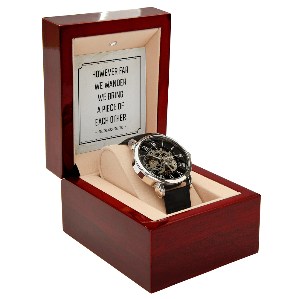 However Far We Wander Men's Openwork Watch With Message Card in Mahogany Box-Express Your Love Gifts