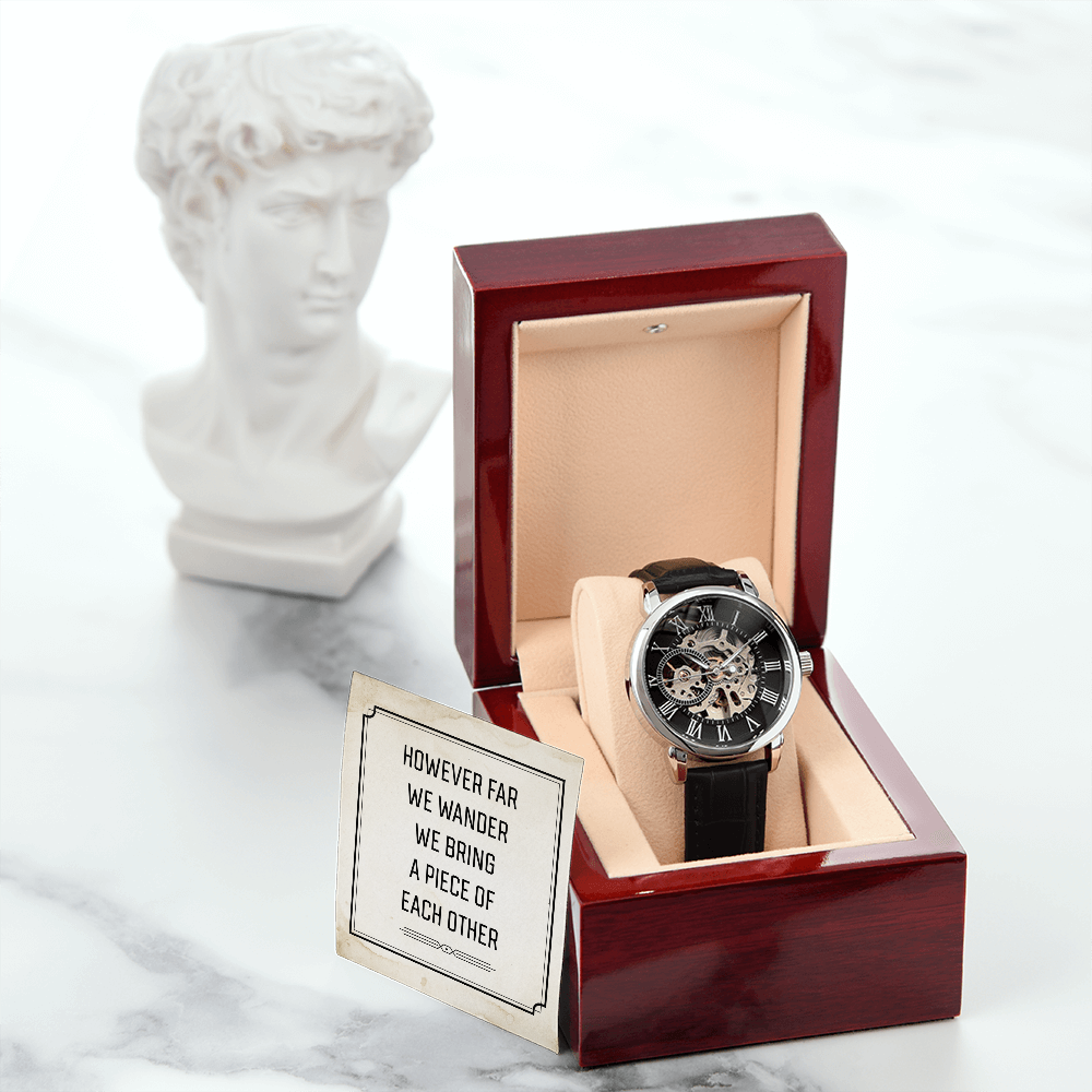 However Far We Wander Men's Openwork Watch With Message Card in Mahogany Box-Express Your Love Gifts