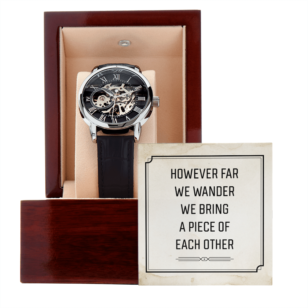 However Far We Wander Men's Openwork Watch With Message Card in Mahogany Box-Express Your Love Gifts