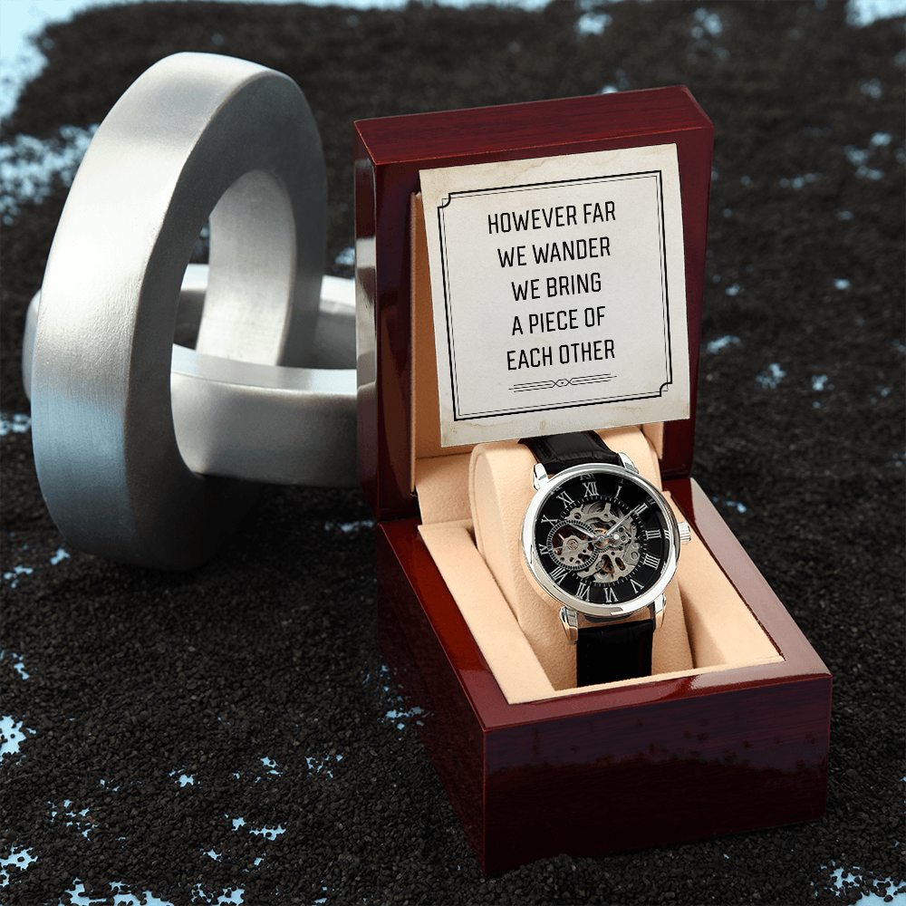 However Far We Wander Men's Openwork Watch With Message Card in Mahogany Box-Express Your Love Gifts