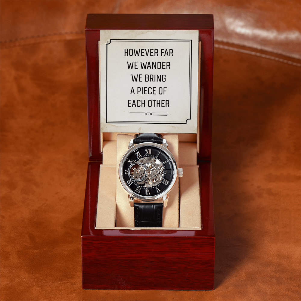 However Far We Wander Men's Openwork Watch With Message Card in Mahogany Box-Express Your Love Gifts