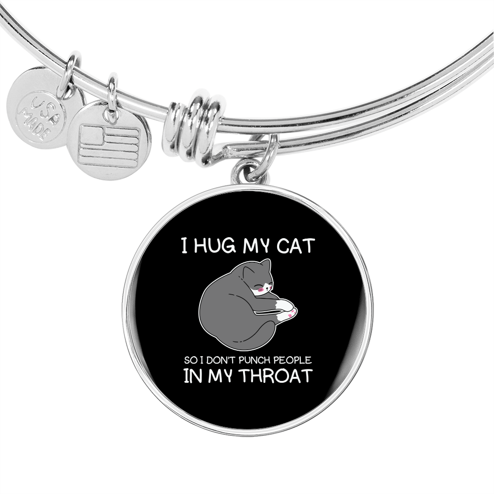 Hug My Cat Bracelet Stainless Steel or 18k Gold Circle Bangle-Express Your Love Gifts
