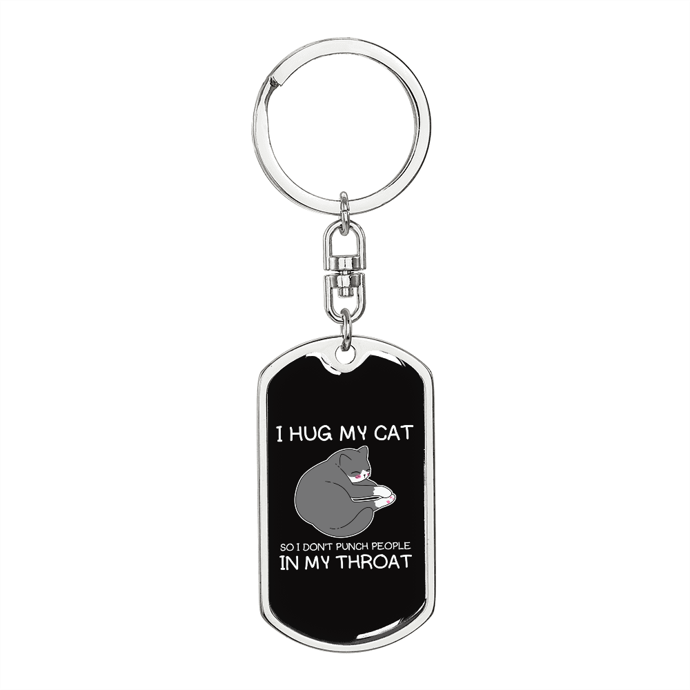Hug My Cat Keychain Stainless Steel or 18k Gold Dog Tag Keyring-Express Your Love Gifts