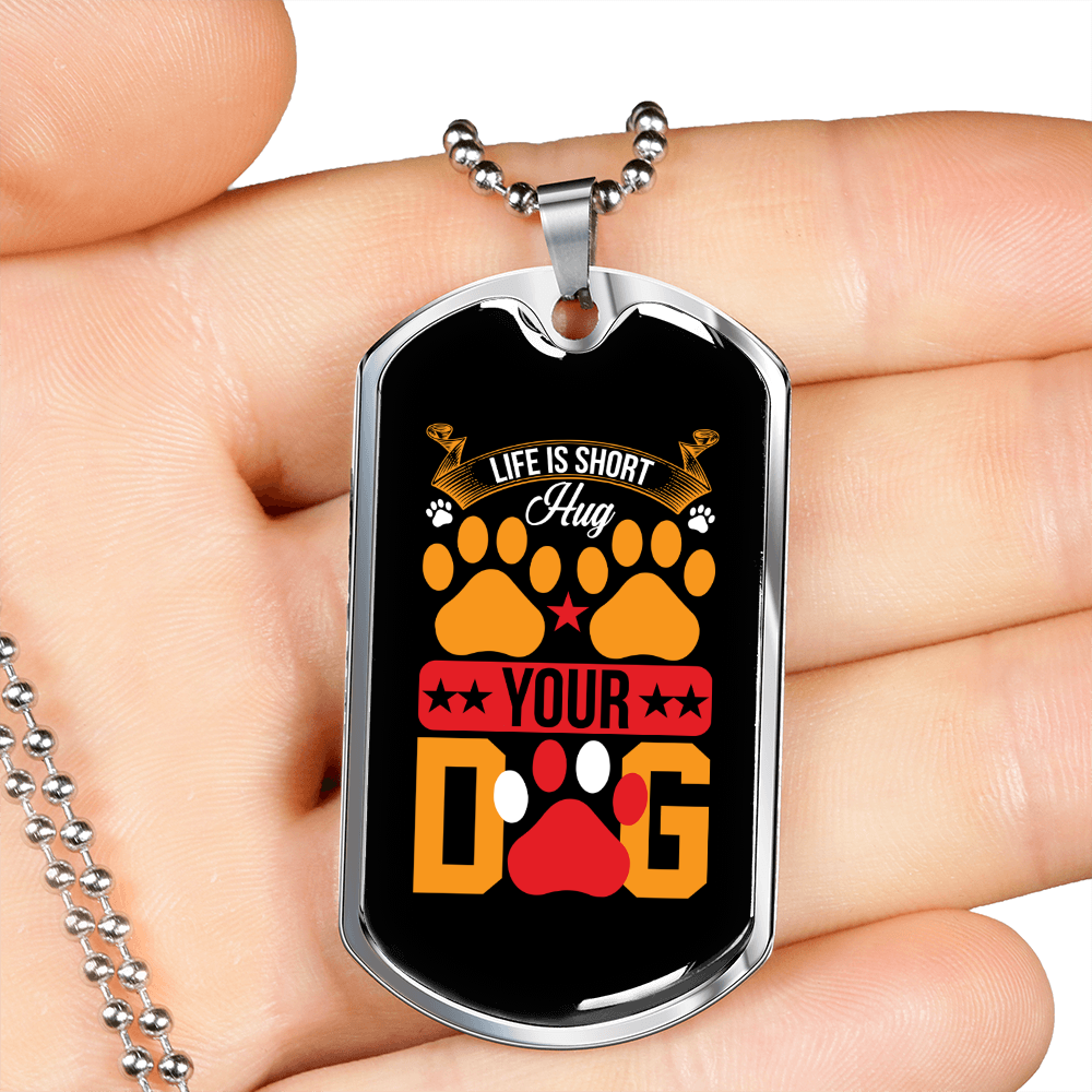 Hug Your Dog Necklace Stainless Steel or 18k Gold Dog Tag 24" Chain-Express Your Love Gifts