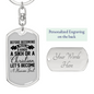 Human First Christian Keychain Stainless Steel or 18k Gold Dog Tag Keyring-Express Your Love Gifts