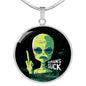 Humans Sucks Circle Pendant UFO Alien Fan Necklace Stainless Steel or 18k Gold 18-22"-Express Your Love Gifts