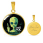 Humans Sucks Circle Pendant UFO Alien Fan Necklace Stainless Steel or 18k Gold 18-22"-Express Your Love Gifts