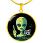 Humans Sucks Circle Pendant UFO Alien Fan Necklace Stainless Steel or 18k Gold 18-22"-Express Your Love Gifts