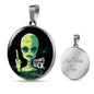 Humans Sucks Circle Pendant UFO Alien Fan Necklace Stainless Steel or 18k Gold 18-22"-Express Your Love Gifts