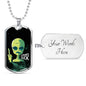 Humanssucksdogtag Necklace UFO Alien Fan Gift Stainless Steel or 18k Gold Dog Tag 24" Chain-Express Your Love Gifts
