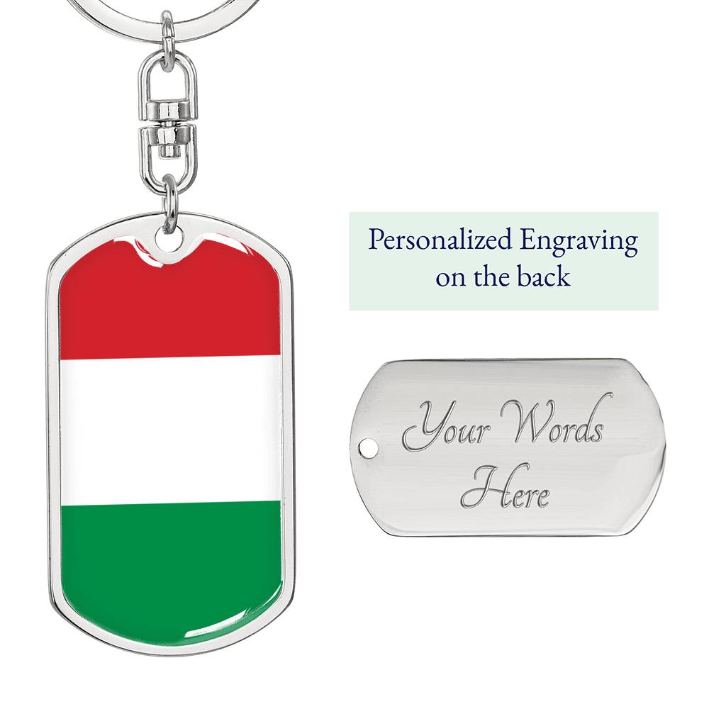 Hungary Flag Keychain Dog Tag Stainless Steel or 18k Gold-Express Your Love Gifts