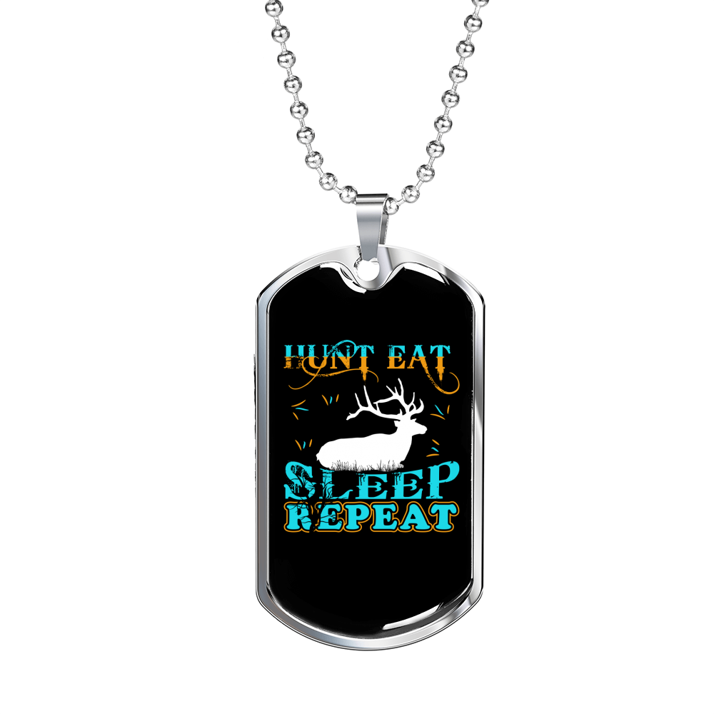 Hunt Eat Sleep Necklace Stainless Steel or 18k Gold Dog Tag 24" Chain-Express Your Love Gifts