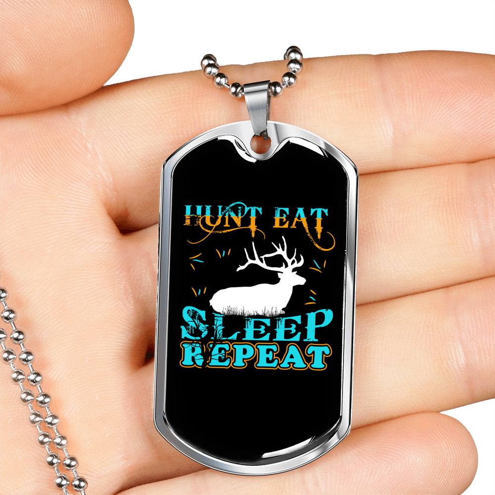 Hunt Eat Sleep Necklace Stainless Steel or 18k Gold Dog Tag 24" Chain-Express Your Love Gifts