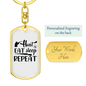 Hunt Eat Sleep Repeat Again Keychain Stainless Steel or 18k Gold Dog Tag Keyring-Express Your Love Gifts