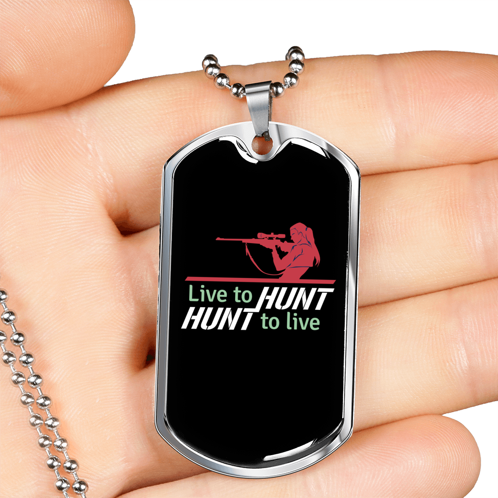 Hunt To Live Hunting Necklace Stainless Steel or 18k Gold Dog Tag 24"-Express Your Love Gifts